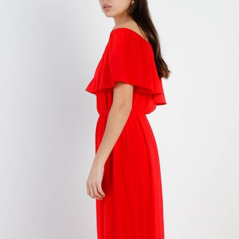 Off Shoulder Ruffle Maxi Dress RED - Picture 5 of 5